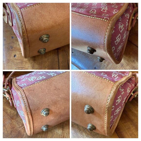 Dooney & Bourke Red Signature Canvas Tan Leather Crossbody Zipper Clutch - Picture 7 of 8